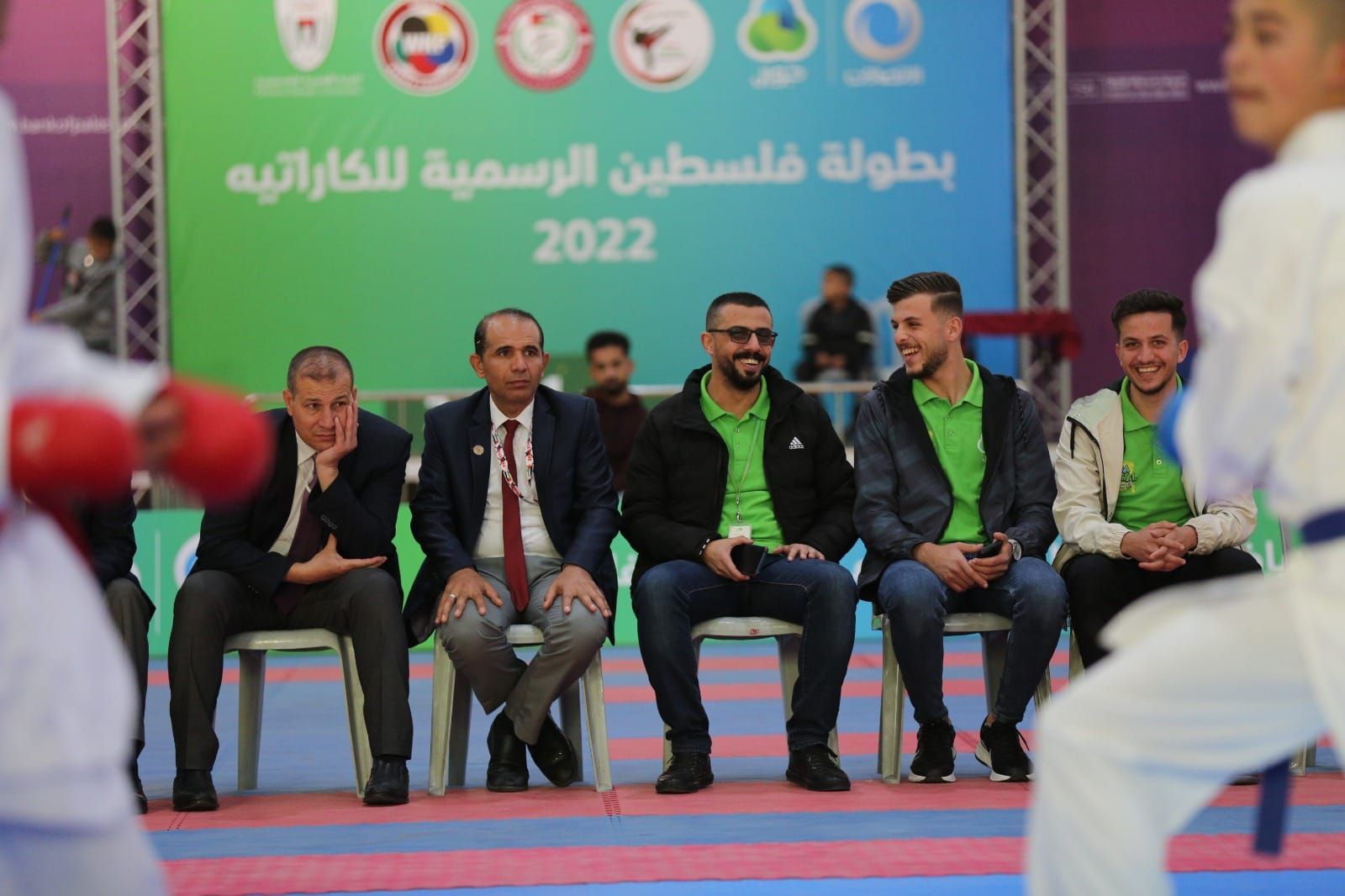 Courtside with federation officials at the Palestine Official Karate Championship 2022, sponsored by Jawwal